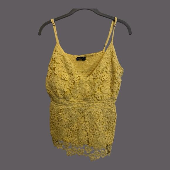 Abercrombie & Fitch Y2K Grunge Smocked Yellow Floral Lace Fairy Whimsical Top XL - Picture 1 of 8